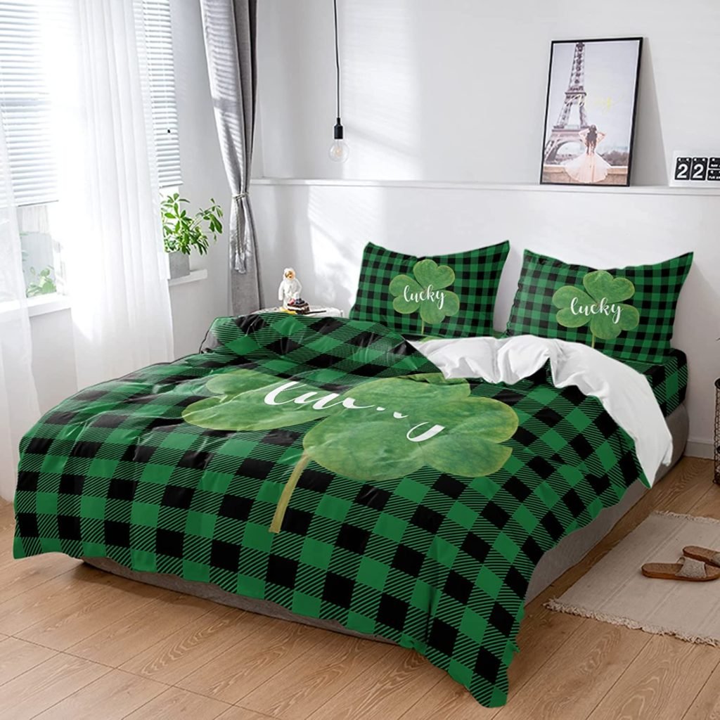 Buy Bedding Sets Soft Duvet Cover Lucky Clover St. Patrick's Day Green Shamrock Flat Sheet Set with Pillow Shams